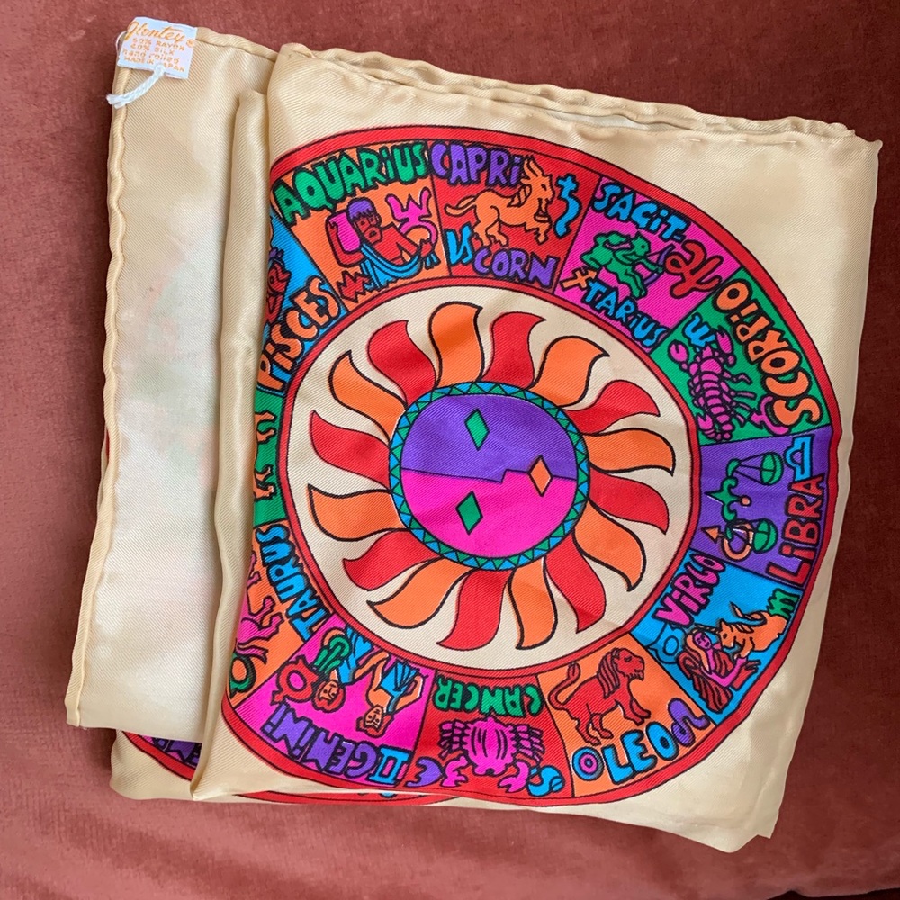 Vintage 1970s astrology silk scarf